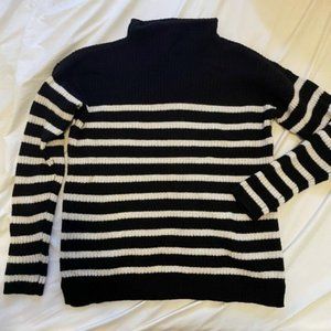Ann Taylor Striped Dark Navy/Black and Cream Mock Neck Sweater - Size Small